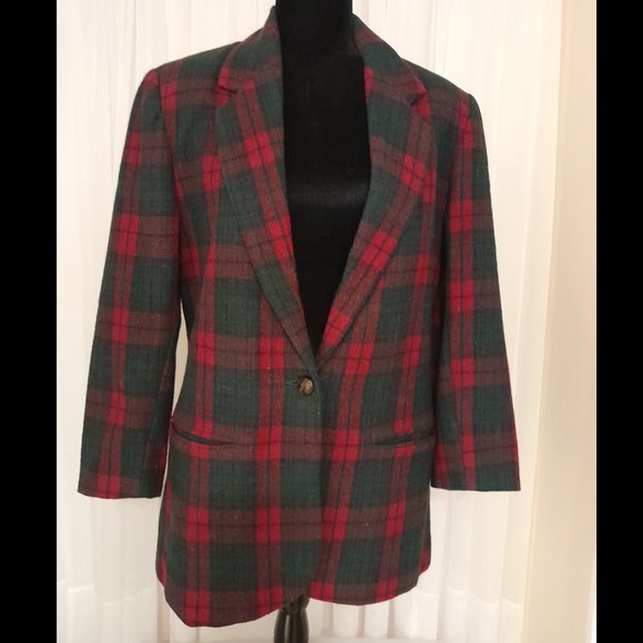 Adolfo International Vintage Wool Bend Plaid Blazer - Picture 1 of 9